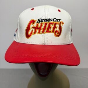 Vintage Kansas City Chiefs Hat Genuine Leather Snapback‎ NFL White Red USA